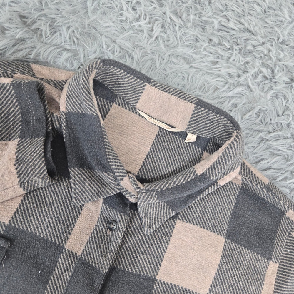 Soft Surroundings Plaid Button Down Shirt Womens 1X Gray Tan‎ Knit 2AE27